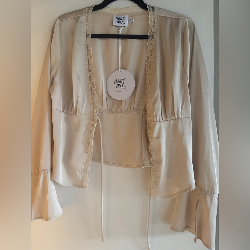 NWT Princess Polly Cream Women's Front Tie Blouse - Picture 2 of 2